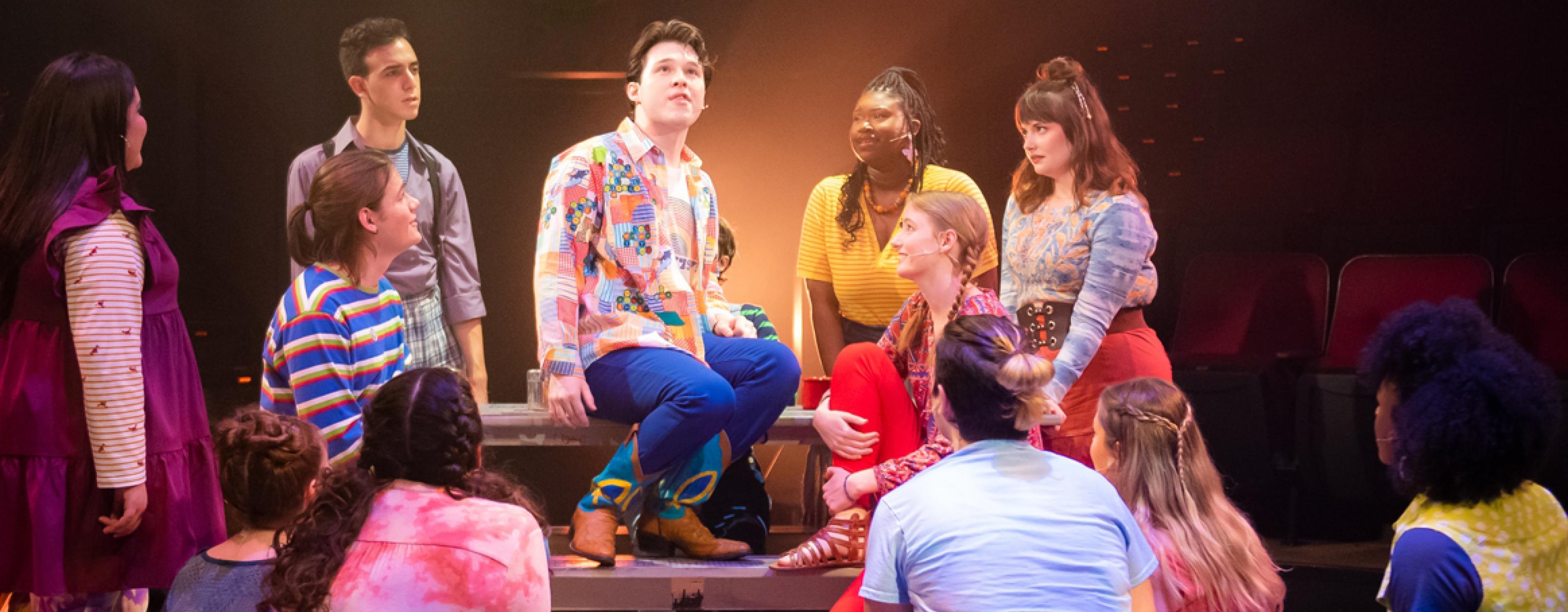 Student actors singing in "Godspell" at the Mary Moody Northen Theatre.